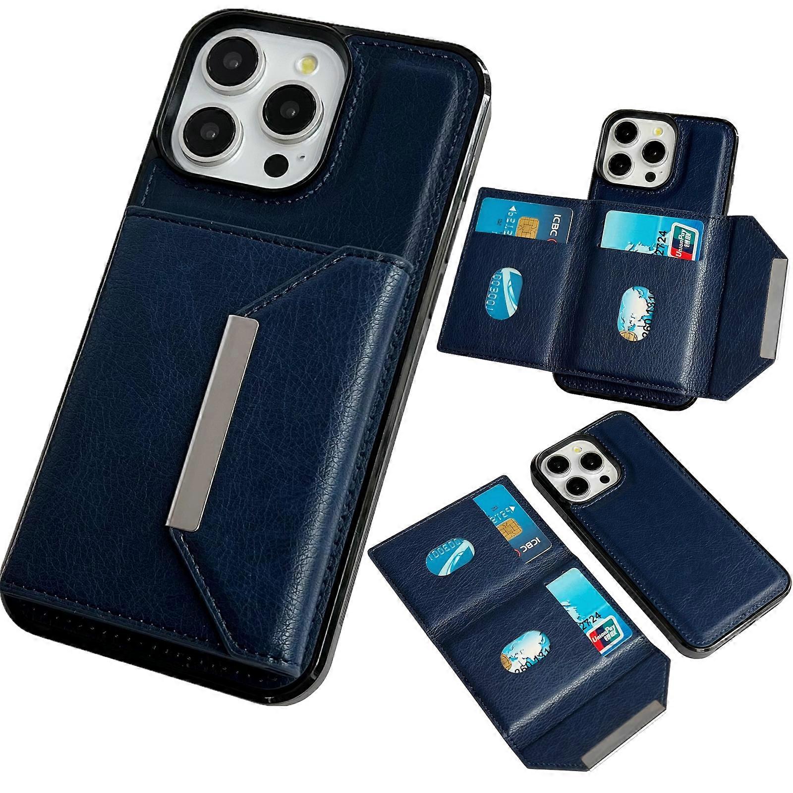 Solid Color Metal Buckle Card Slots Bag Phone Case