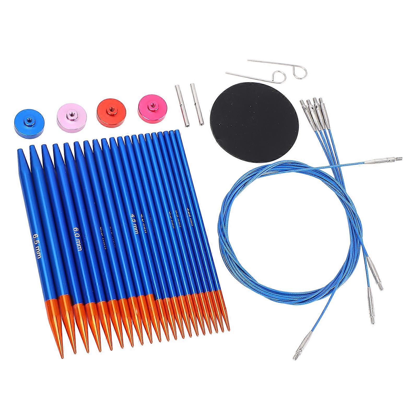 Circular Knitting Needle and Cable Set Blue Gold Color Double Head Interchangeable Needles for Home Use 3.0-6.5mm 