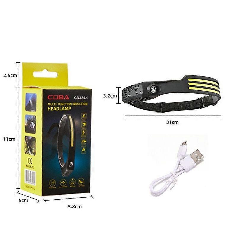 High Power COB LED Induction Headlamp with Built-in Battery USB Rechargeable Ideal for Night Fishing