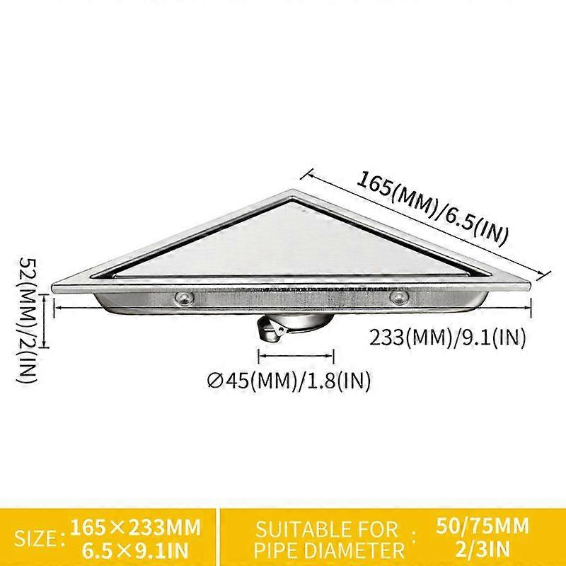 Triangle Invisible Floor Drain Balcony Bathroom Corner Floor Drain Deodorant Hidden Type Tile Insert Shower Drain Fast Drainage