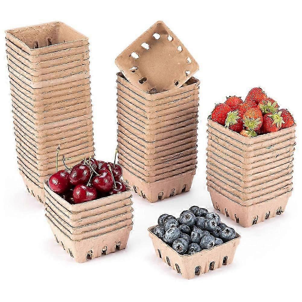 60Pcs Paper Pulp Fiber Berry Basket For Strawberry Blueberry Raspberry Grape Cherry Produce Basket Container