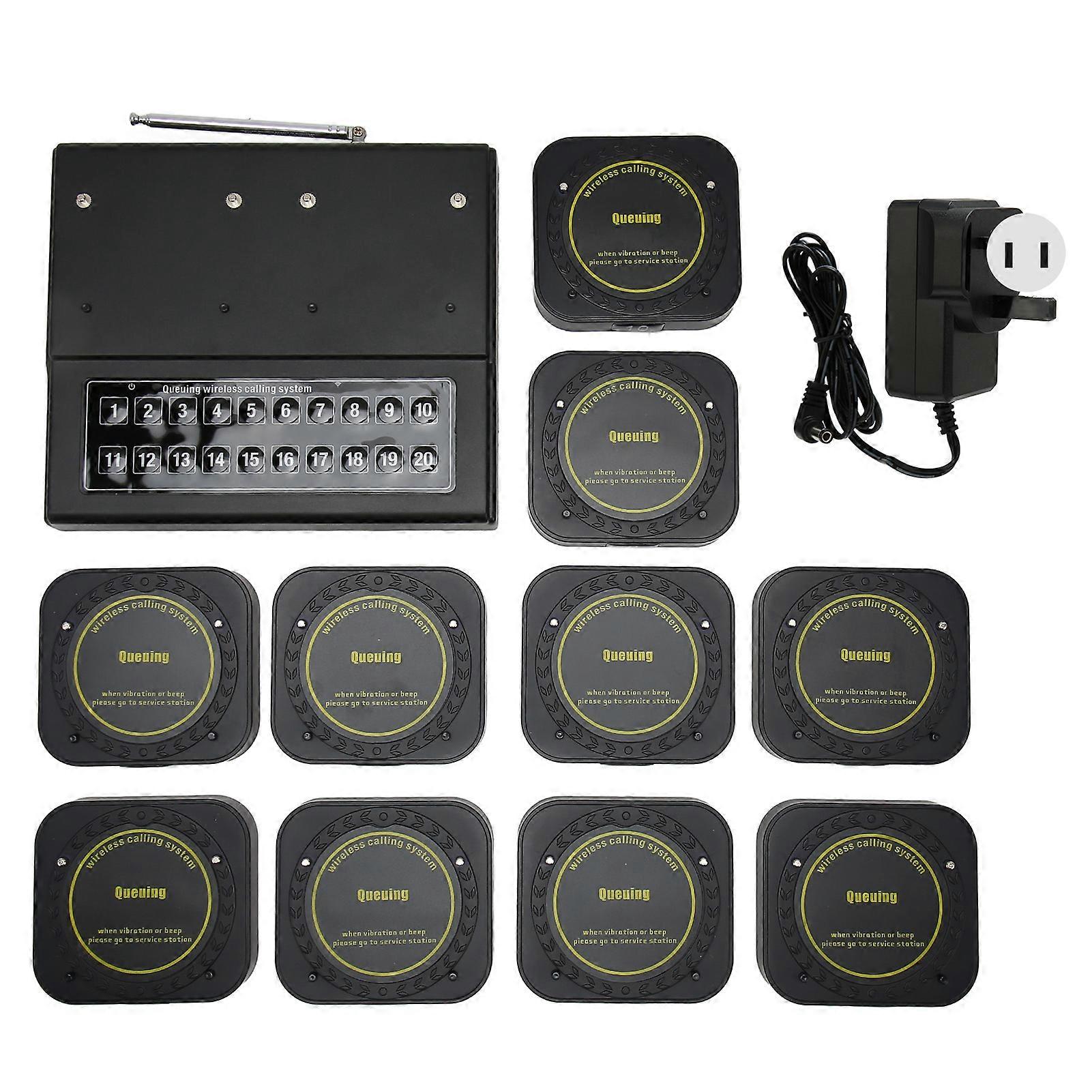 Wireless Calling System with 10 Pagers DC5V 433.92MHZ Restaurant Guest Paging System for Food Courts