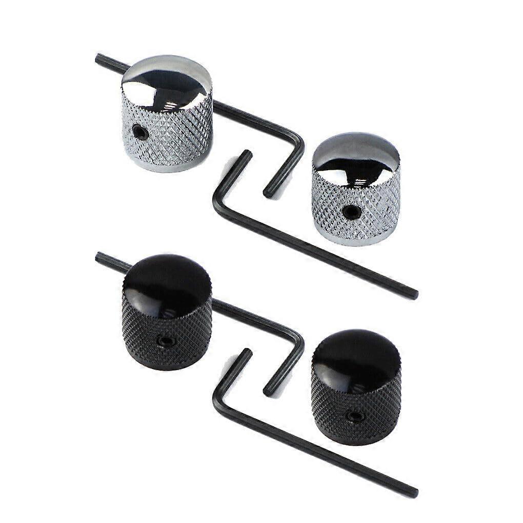 Bass Guitar Knobs Set 4pcs Metal Dome Knobs with Wrenches 2 Black 2 Chrome Compatible with Standard Guitars