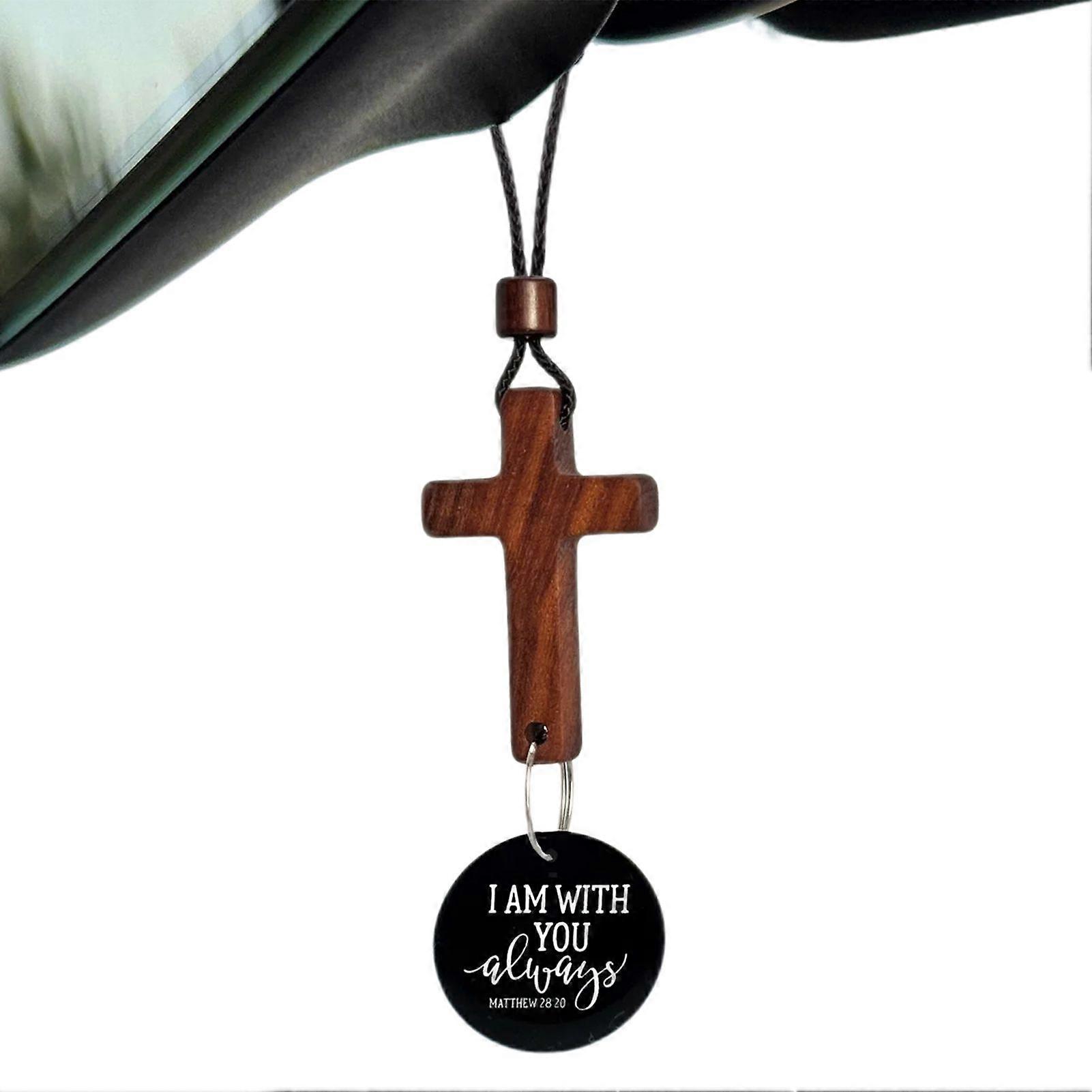 Wooden Cross Car Charms - I Am with You Always - Christian Religious Gifts Car Hanging Ornament Decor