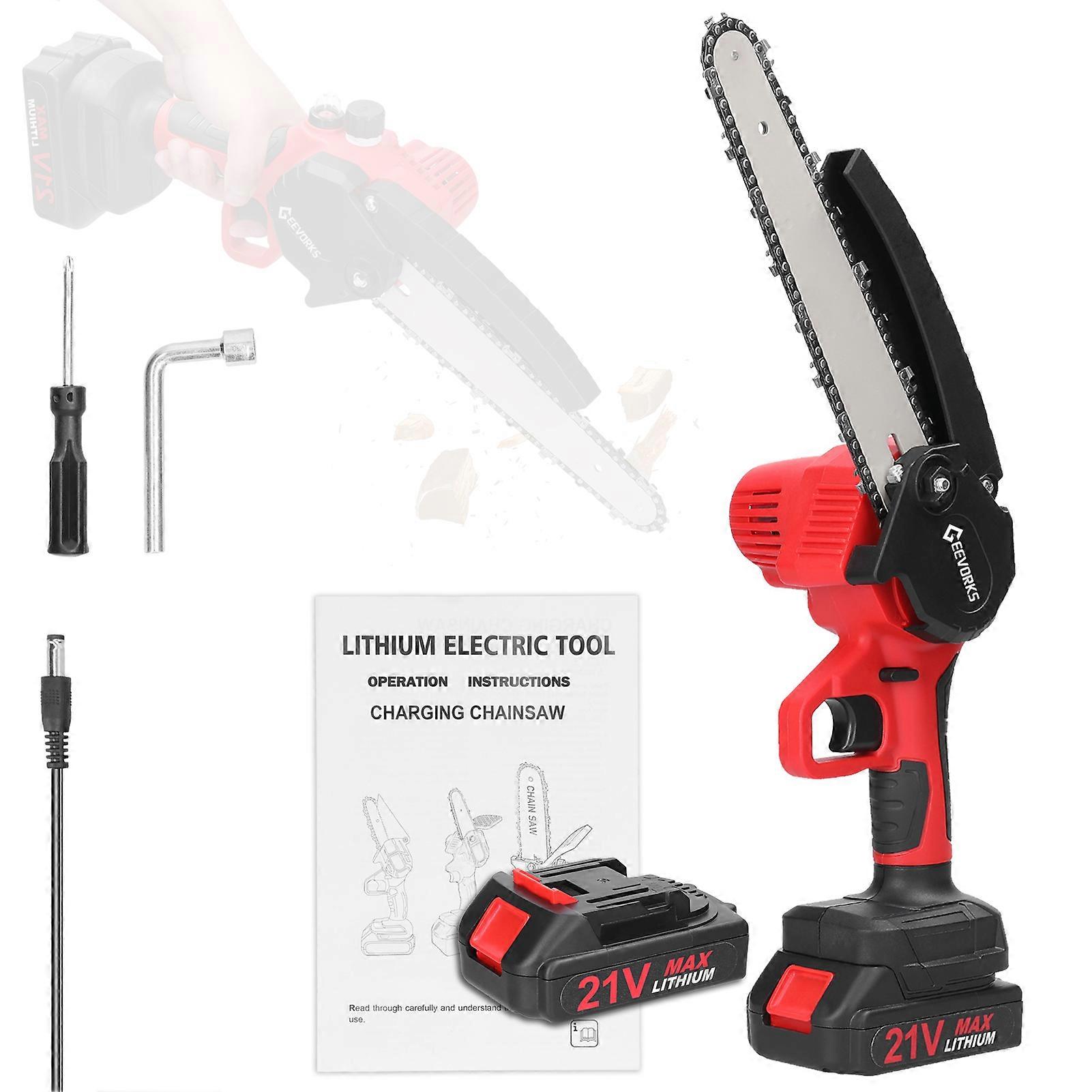 21V 8inch Portable Electric Pruning Saws Small Wood Splitting Chainsaw Brush Motor One-handed Woodworking Tool with Lubrication System for Garden Orc