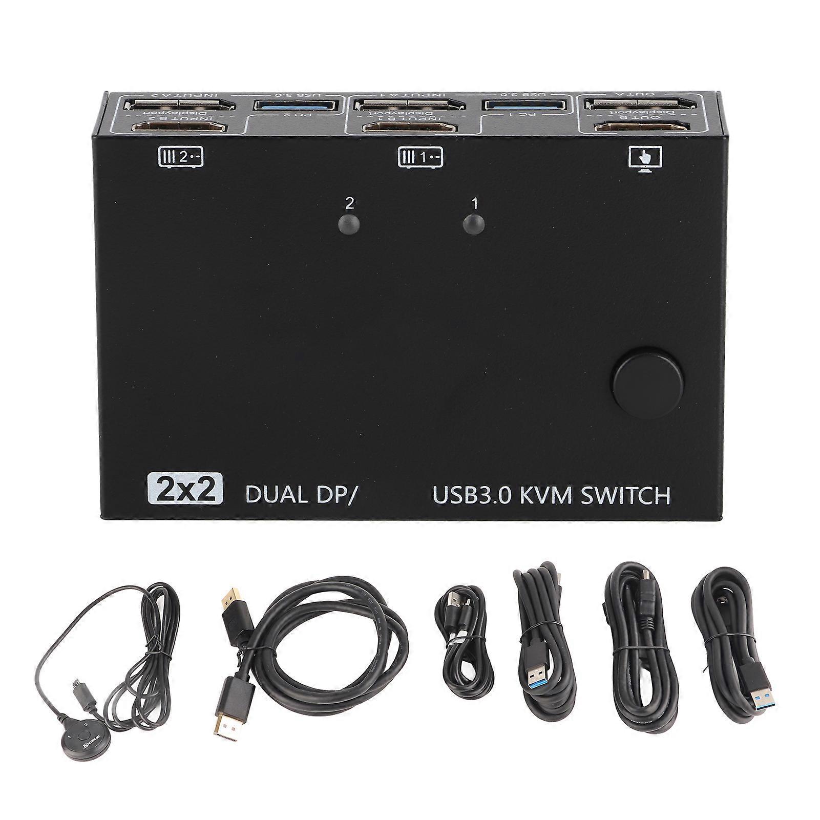 DP HD Multimedia KVM Switch 2 in 2 Out Supports 4K 60Hz USB Dual Monitor KVM Switch for 2 Computers Share Keyboard Mouse Monitor