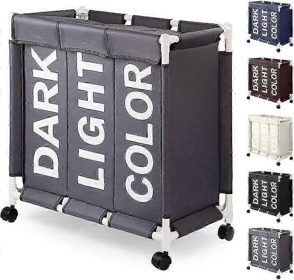 Multifunctional Rolling Laundry Hamper with 90L Capacity and 3 Compartment Design for Versatile Grey Storage Solutions