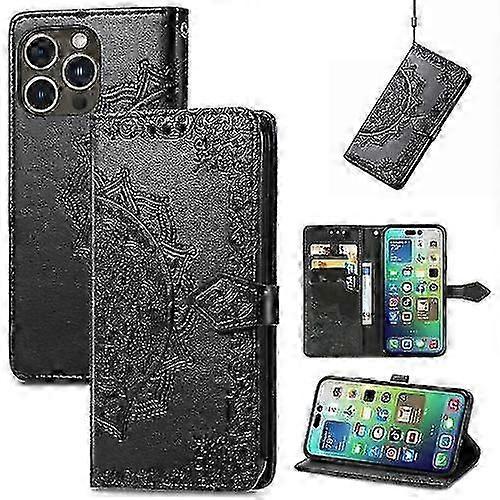 For  Iphone 15 Pro Max Mandala Flower Embossed Leather Phone Case(for  Iphone 15 Pro Maxblack)