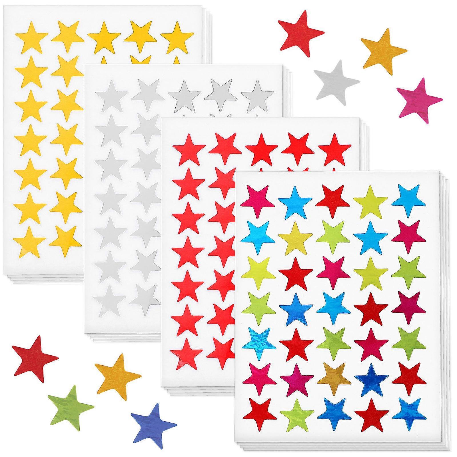 Star Shaped Reward Stickers   40 Sheets, Silver & Gold Colorful Small Paper Stickers for Classroom, Home Use for Boys
