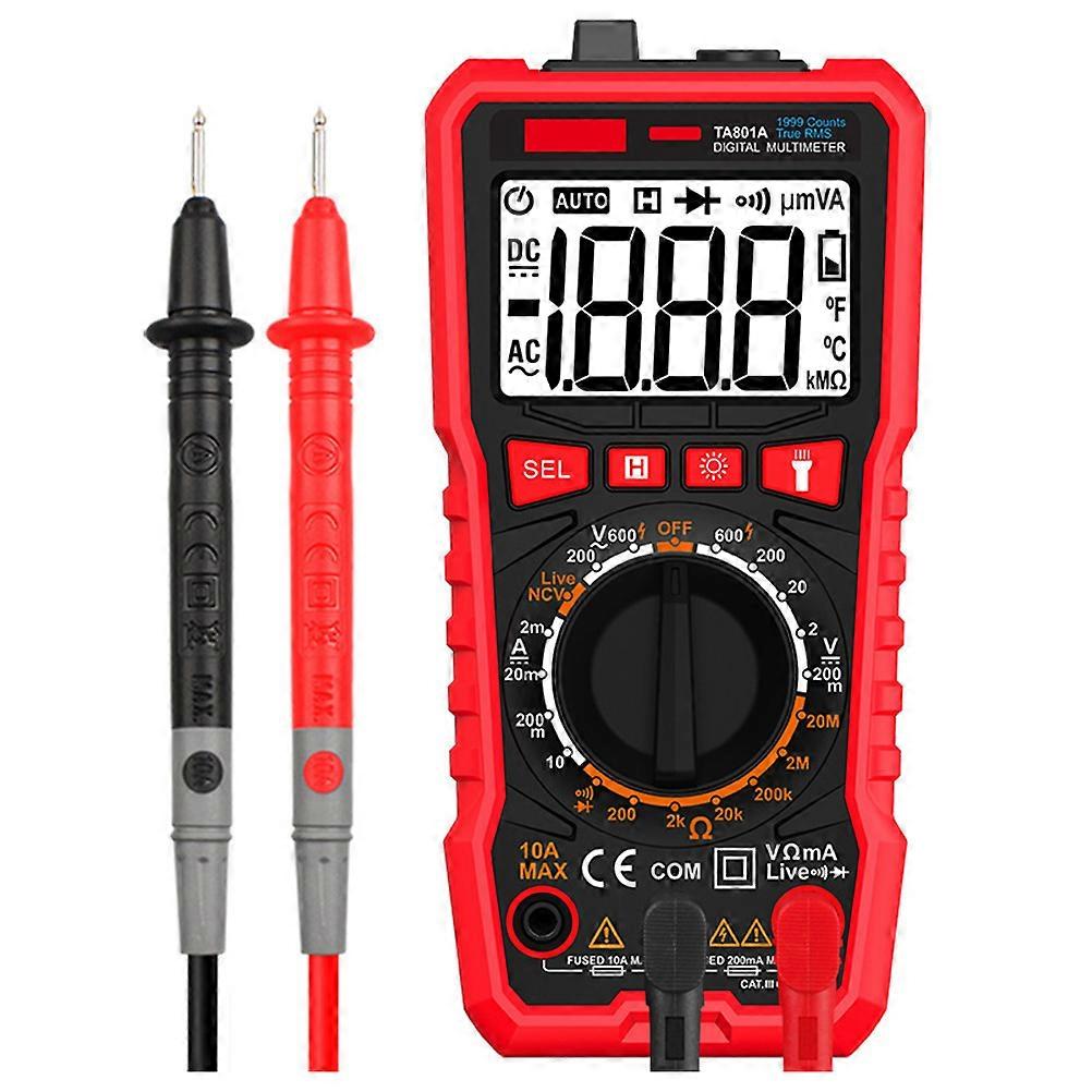 Digital Multimeter Ta801a Electricians Laboratory Use Backlit Display Retractable Support Frame 17x10x5cm Rubber Alloy 1Pcs