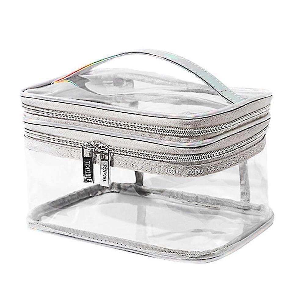 Portable Toiletry Bag for Storage with Handle and Double-deck Design 1Pc