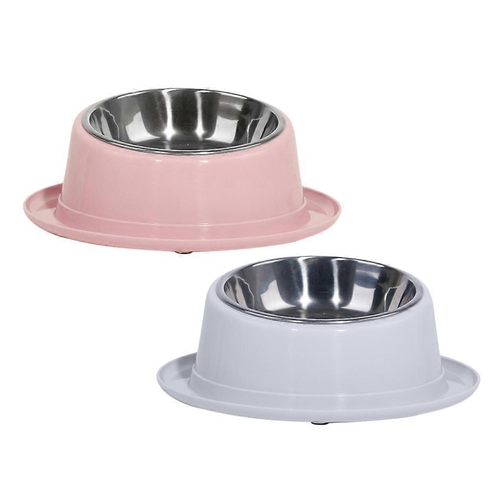 Stainless Steel Pet Feeder Bowl for Cat and Dog Use Pink Unique Design Won't Tip Over 7.9 Inches Diameter