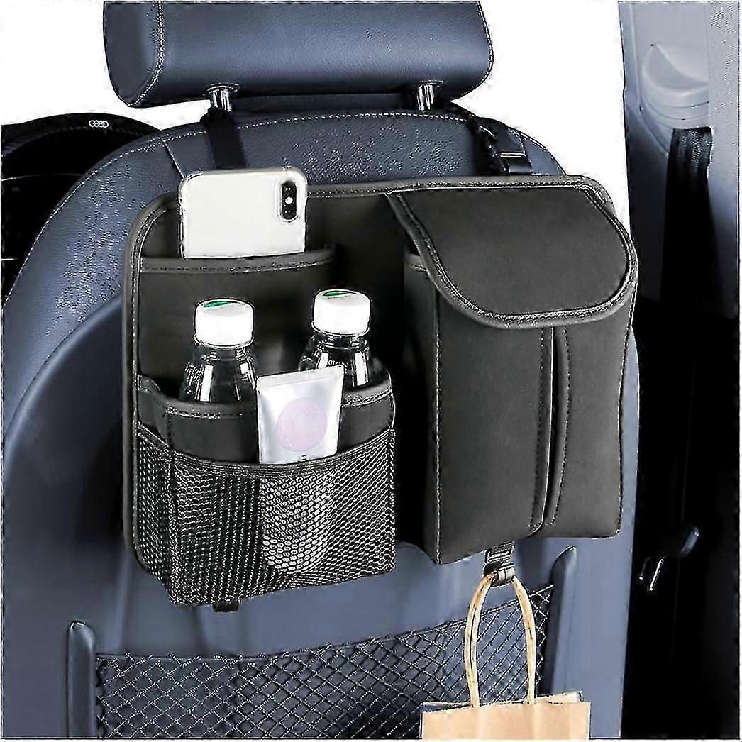 منظم ظهر مقعد السيارة ، حقيبة تخزين متعددة الجيوب مع جيب شبكي لصندوق المناديل ، منظم مسند رأس للمقعد الخلفي معلق متين ، سيارة عالمية للسفر