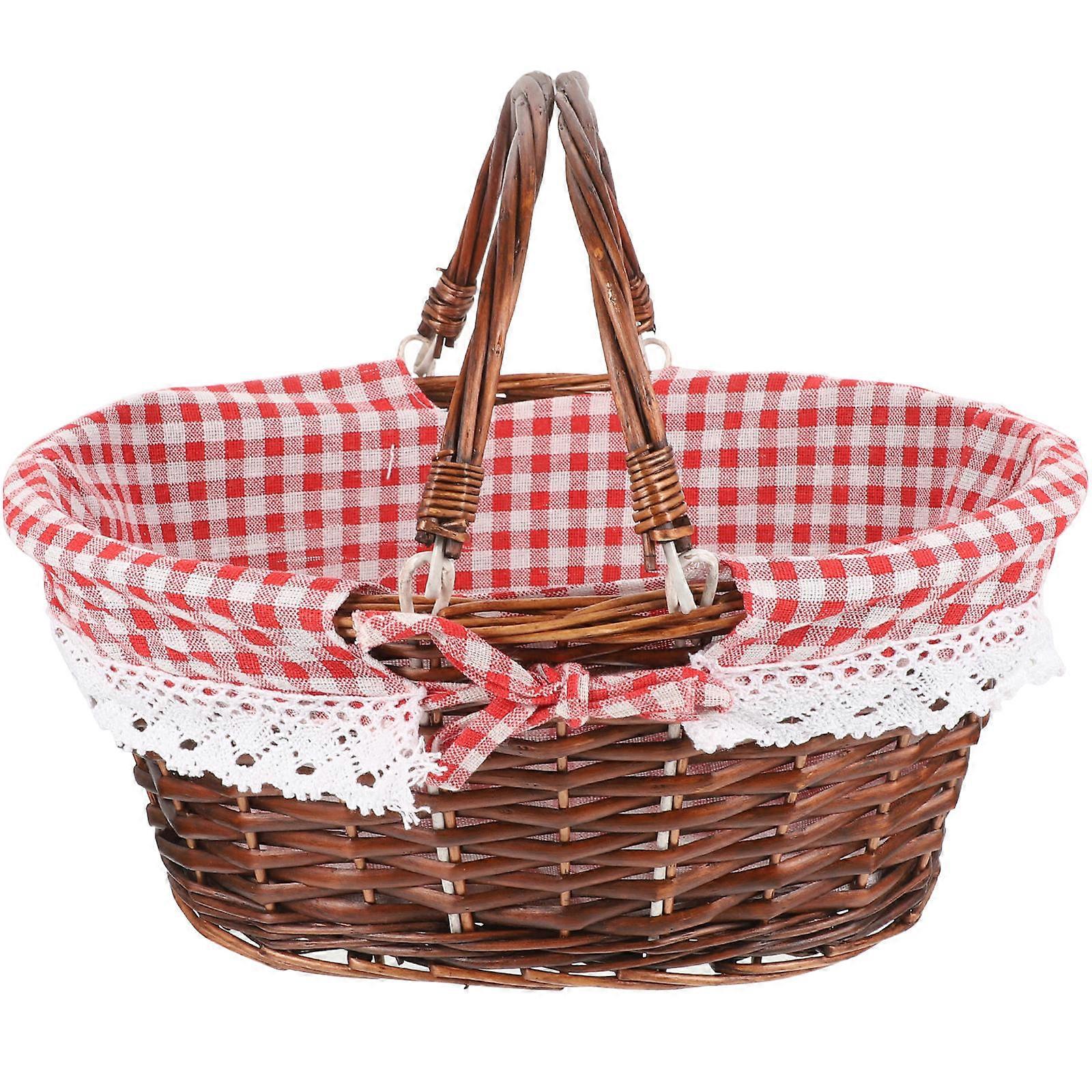 Picnic Basket Wicker Fruit Vegetable Holding Picnic Outdoor Basket Rectangular Rustic Style 1Pack