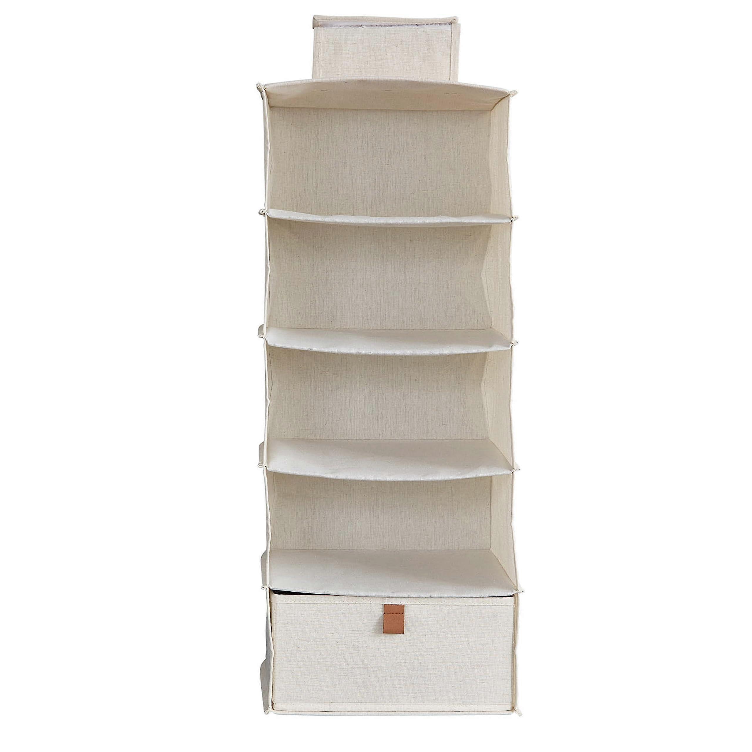 Love IT Store IT Premium Hanging Shelf for Wardrobe Beige Fabric Cupboard Organiser 4 Compartments 1 Drawer 30x30x75 cm