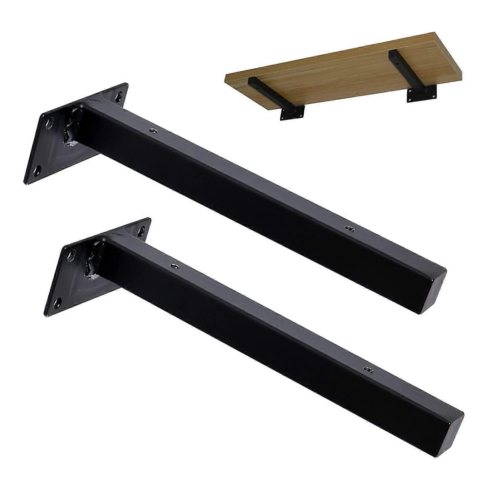 Metal Shelf Supports - Heavy Duty 2-Piece Black Shelf Bracket, Industrial Floating Shelf Hardware, 25 kg Capacity, 40 cm