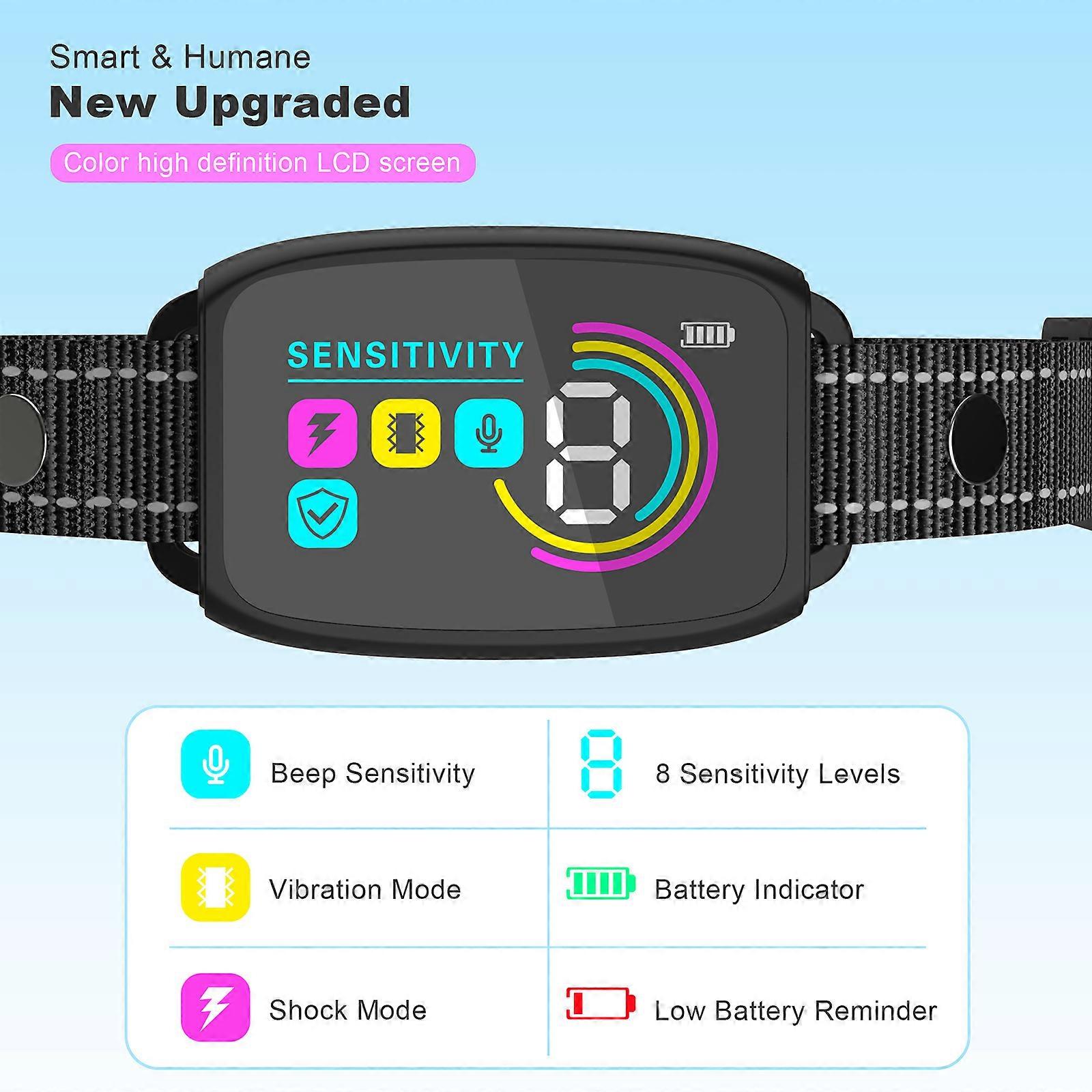 Waterproof Anti-Barking Collar with Beep, Vibration, Shock, LCD Display, 15-Day Battery