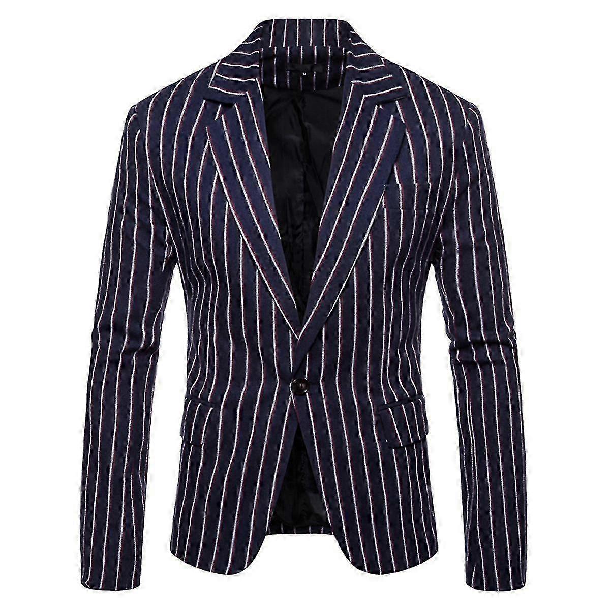 Men's Striped Slim Lapel Casual Single Button Blazer
