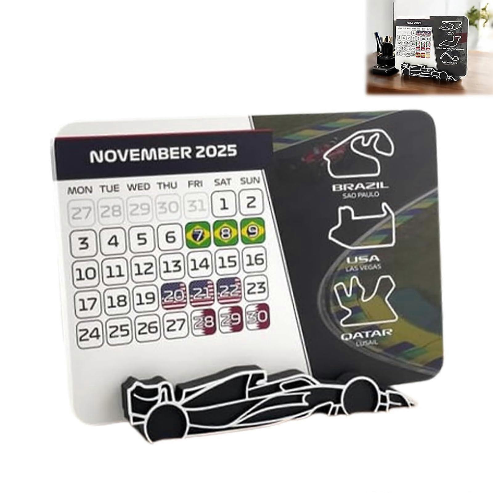 F1 Calendar 2025 Desk Calendar with F1 Car Stand, Formula 1 Racing Table Decoration, Gift for Motorsport Fans