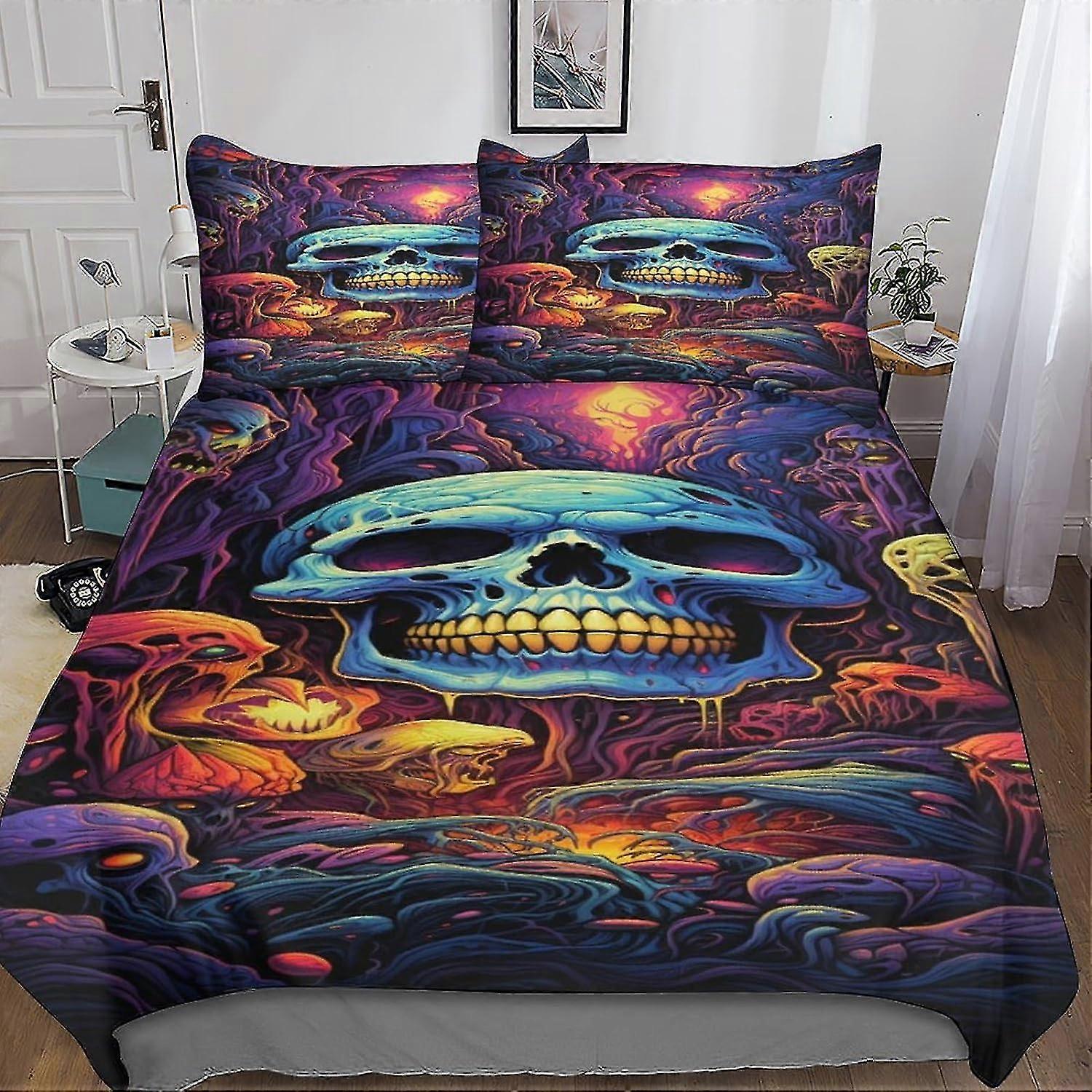 3D Comforter Cover Set featuring Flowers and Skull Design for Duvet Bedding Set with Pillow Shams, Microfiber Material, Zipper Closure