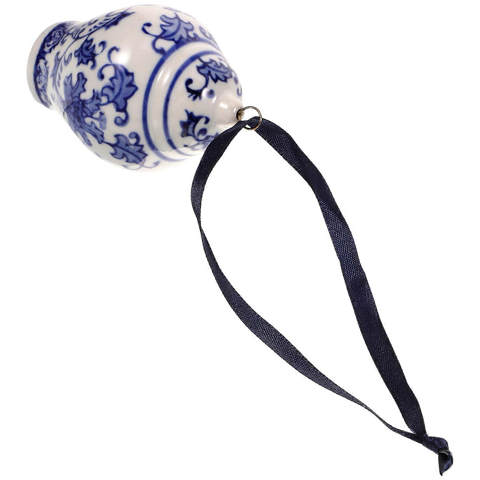 Craft Ceramic Ornament Car Accessory Chinese Style Simple Design Wall Decoration 8.5x5cm Blue and White 1Pcs
