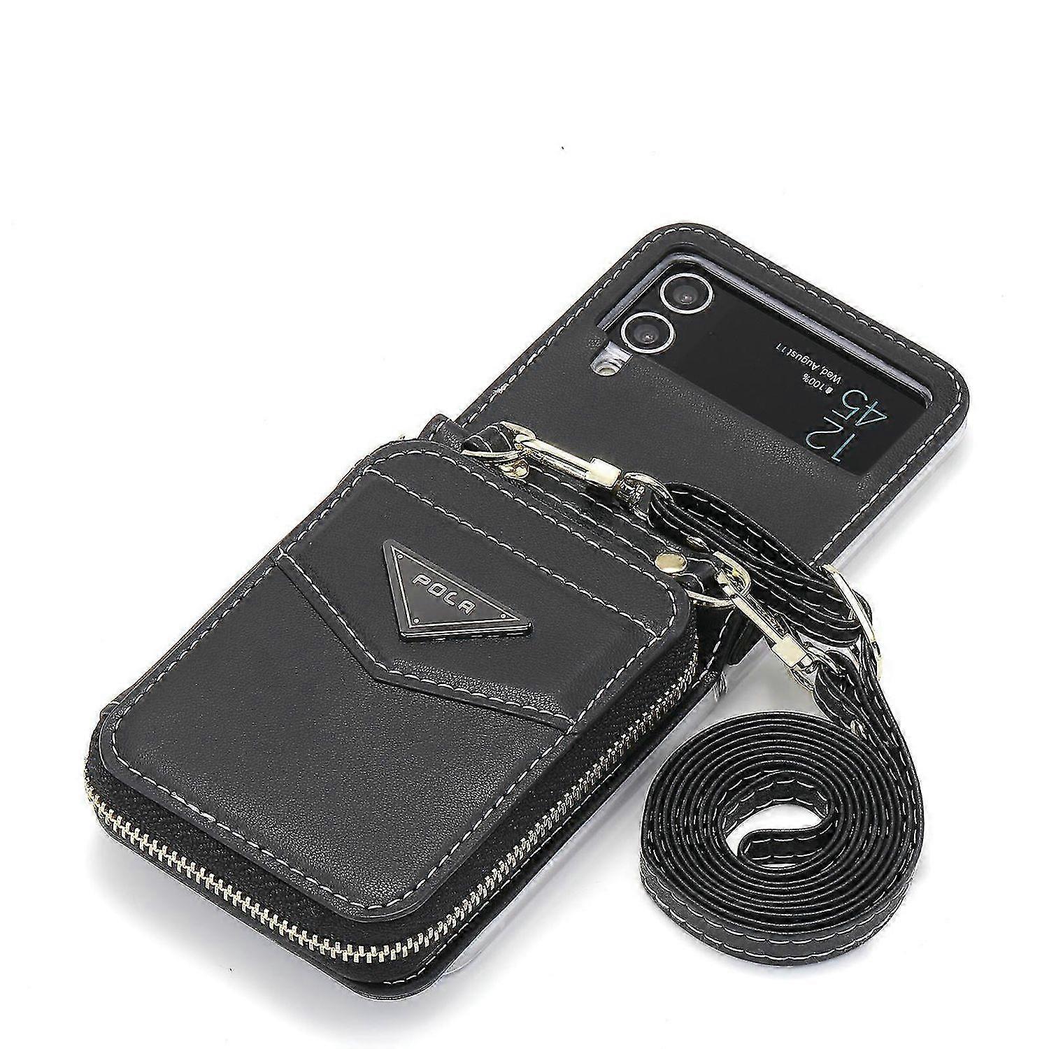 for Samsung Galaxy Z Flip 5 Wallet Case with Credit Card Holder and Shoulder Strap Zipper Flip 5 Wal