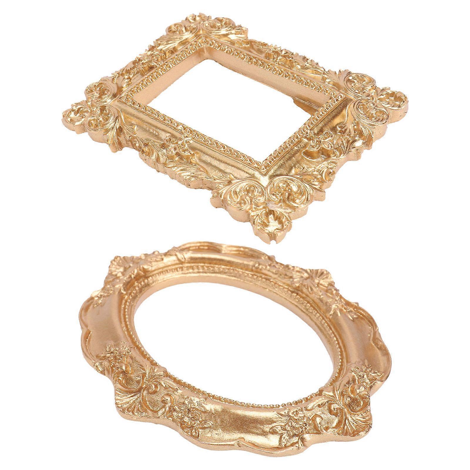 Golden Resin Mini Photo Frame Display Adornment for Home Decor 2 Pieces Compact Size