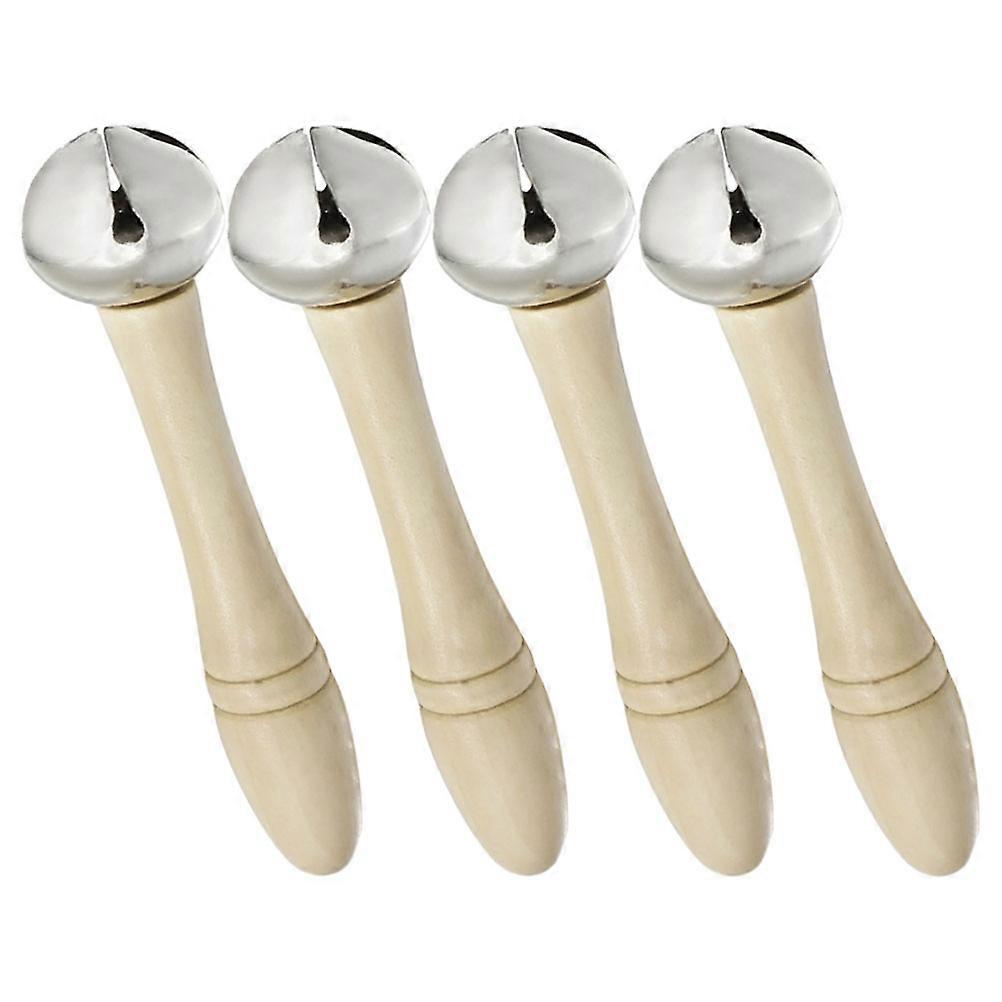 Musical Instrument Hand Jingle Bell For Party Simple Wood Handle 4Pcs