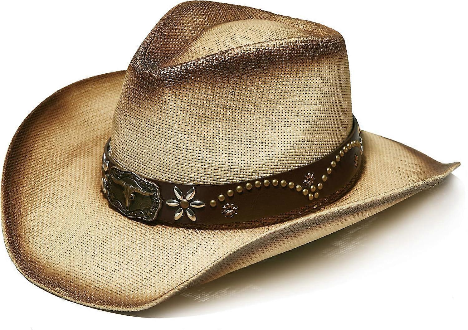 Western Straw Cowboy and Cowgirl Hats with Decorative Bands 