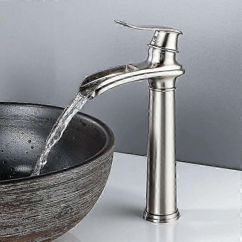 Brushed Matte Vintage High Waterfall Bathroom Faucet - Antique Brass Sink Mixer Tap with Single Handle for Bathtub & Sink