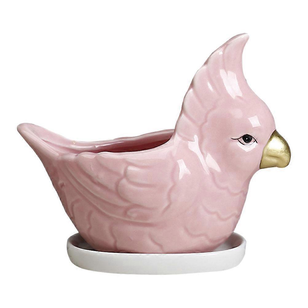 1 Set Flower Planter with Tray Cartoon Parrot Flowerpot Succulent Container