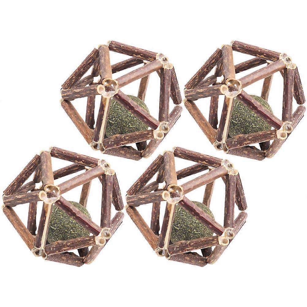 Cat Teething Chew Toys Catnip Balls Wood Vine Cat Chew Toy Natural Design 4Set
