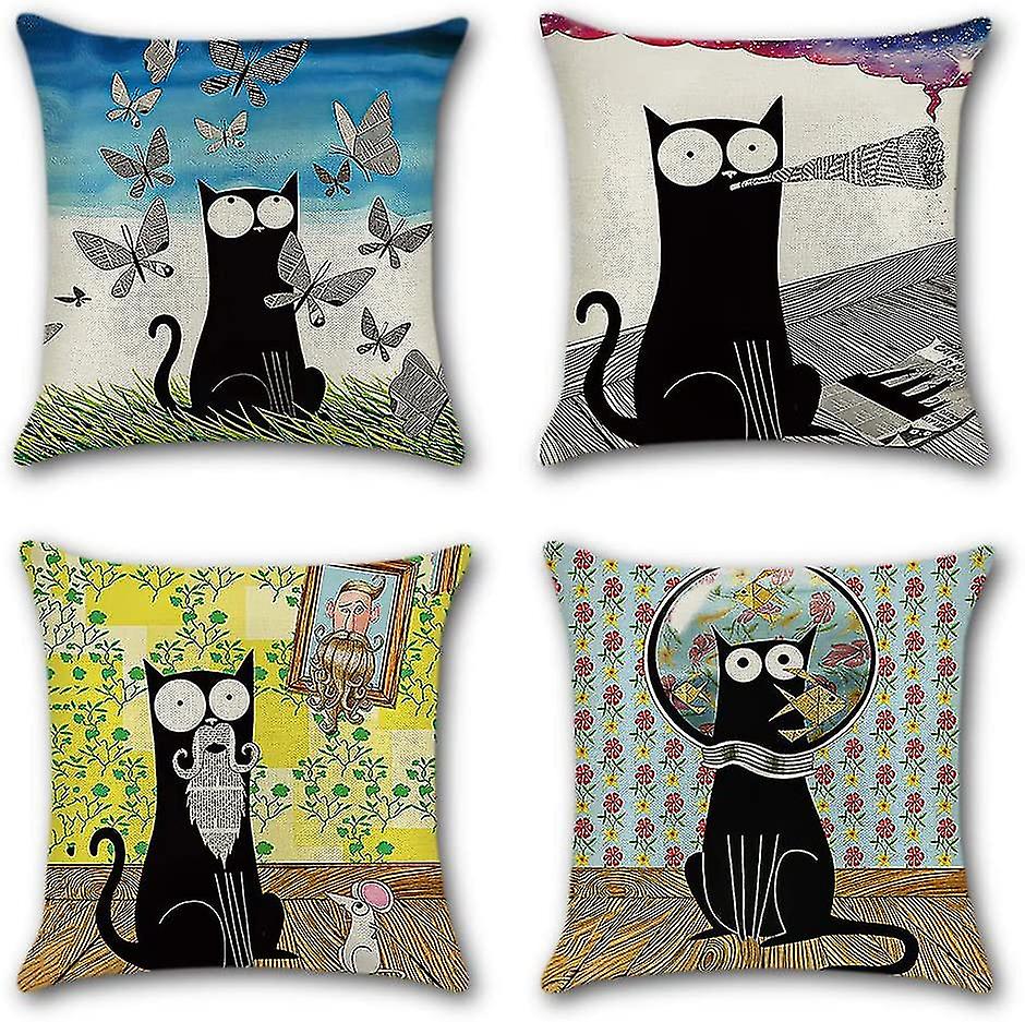 Set Of 4 Decorative Cotton Linen Pillow Case