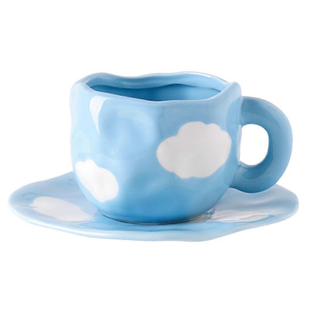 1 Set Ceramic Mug with Saucer, Reusable Hand Painted Design for Tea, Juice, Coffee, Ideal for Home Use