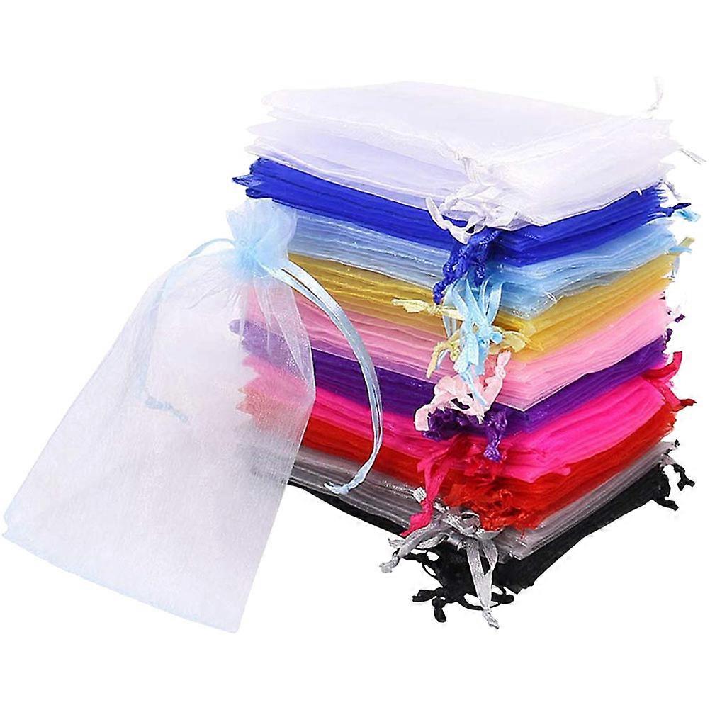 Transparent Drawstring Pouch Portable Organza Small Items Storage Bags Ten Mixed Colors 12x10x0.1cm Durable 100Set