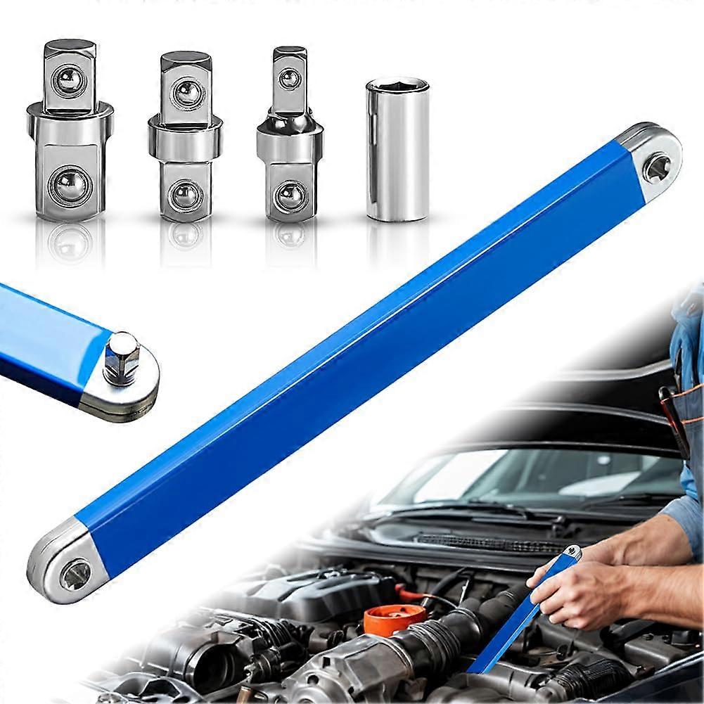 Offset Extension Wrench Set with 1/2 Inch, 1/4 Inch, 3/8 Inch Drive Adapters, Cranked Design for Tight Spaces