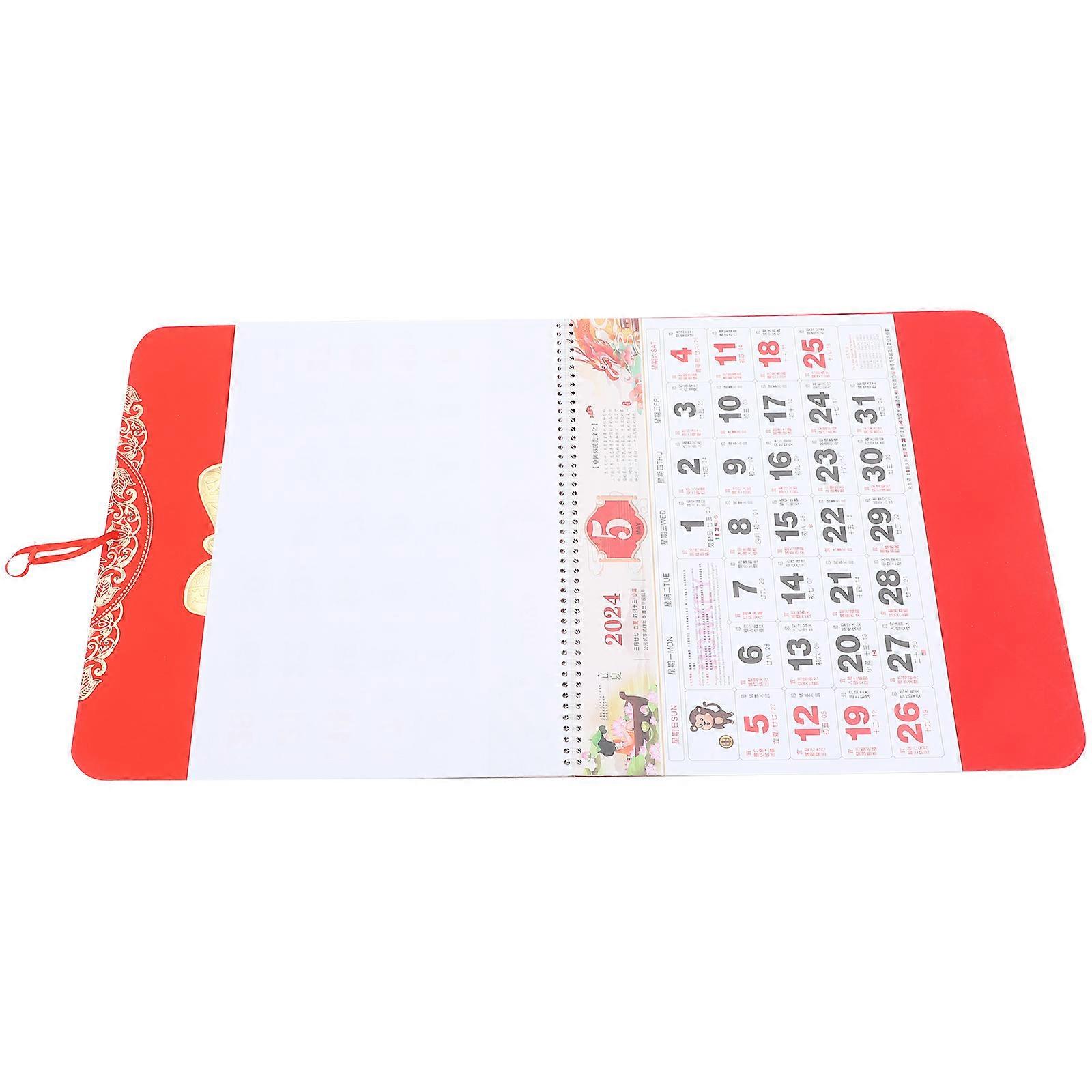 Hanging Calendar Decor Monthly Calendar Ornament Year of Dragon 2024 Embossed Printing Elegant Design For Home Office 1Pack