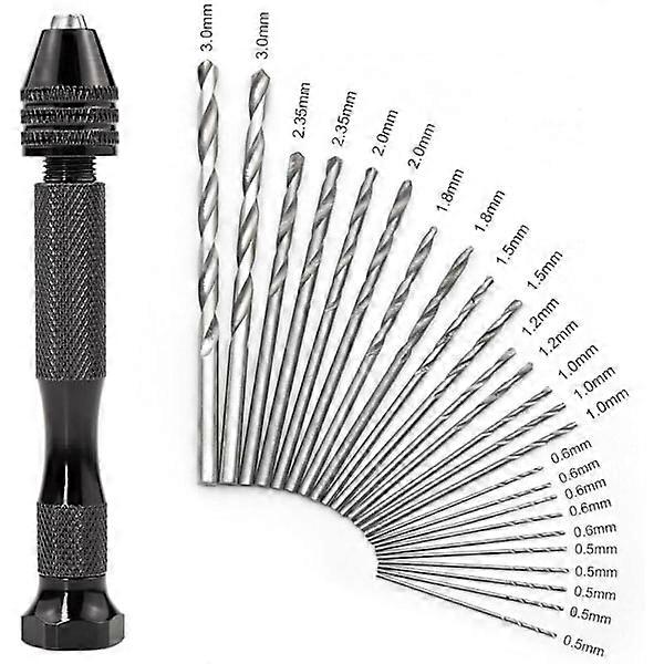 Mini Precision Hand Drill Kit with 25 pcs Twist Drill Bits (0.5-3 mm), hand drill.