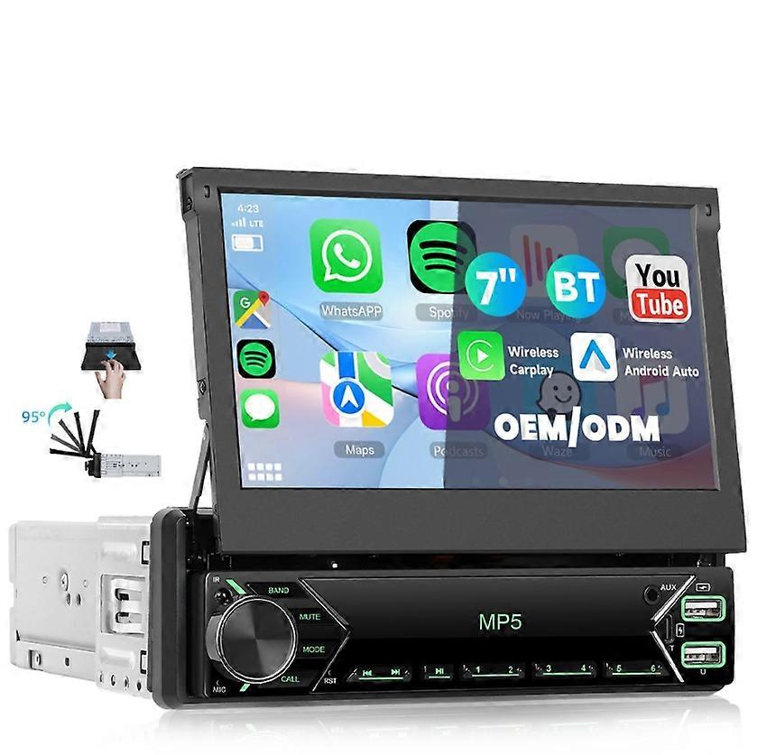 7 inch 1 Din Universal Car Retractable Screen MP5 Player With Wired  Mirror Link FM EQ Color Backlight