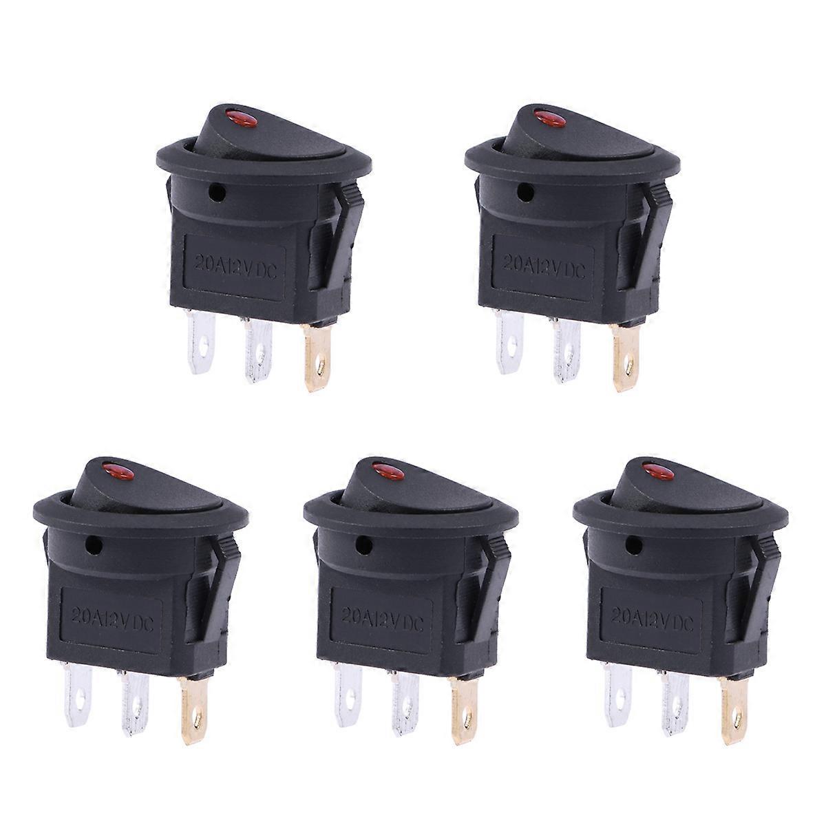 Black ABS Plastic 12V 16A 3 PIN Push Button Switch with Lights for Car Motorcycle Boat 5 Pieces