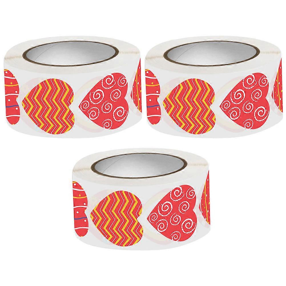 Heart Shape Stickers for Valentine's Day Gifts and Decoration Multi Color Sealing Labels 3 Rolls