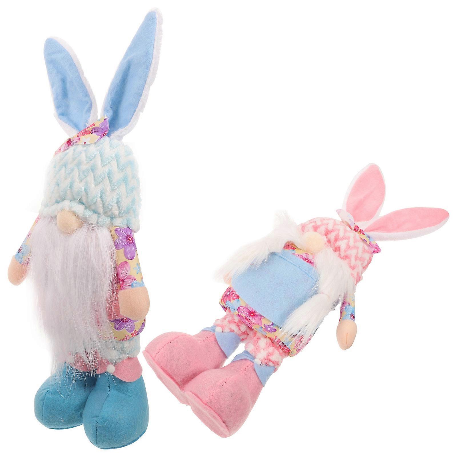 2Pcs Easter Bunny Gnomes Telescopic Decorations Garden Ornaments