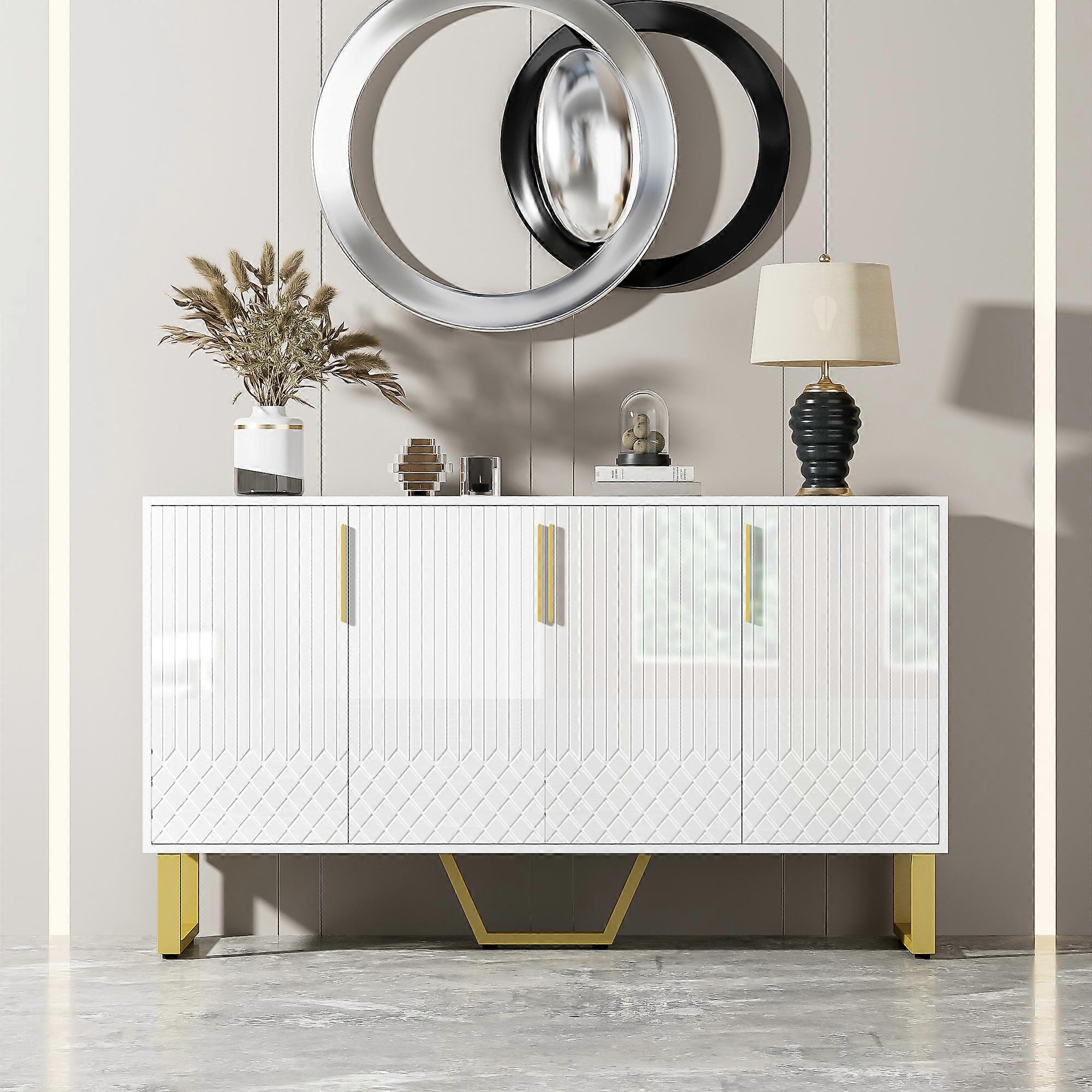 kashemano white side cabinet,4 doors, minimalist style,140cm × 40cm × 80cm