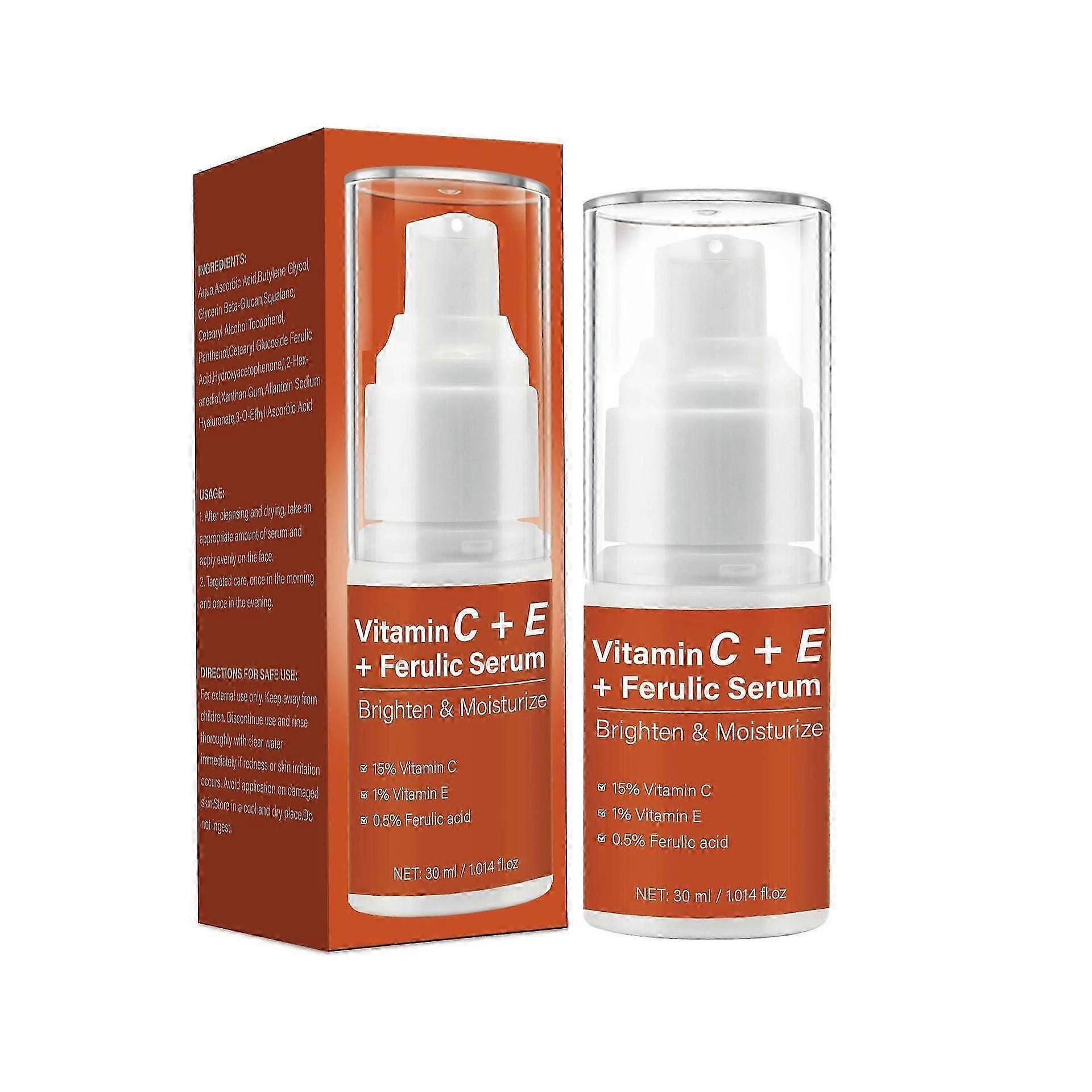 سيروم فيتامين سي مع فيتامين E وحمض الفيروليك - البشرة ، تقليل البقع الداكنة ومكافحة الشيخوخة ، مصل زجاجي مرطب للبشرة - خال من القسوة لجميع أنواع البشرة
