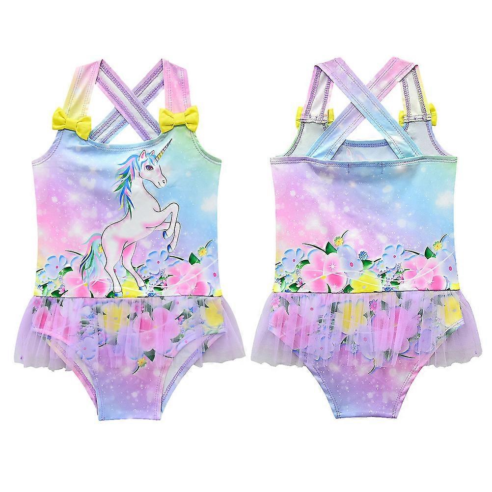 Girls Unicorn Printed One-Piece Swimsuit Suitable For Tropical Vacation Lightweight Beachwear For 9-10 Years Old Colorful 1Pc