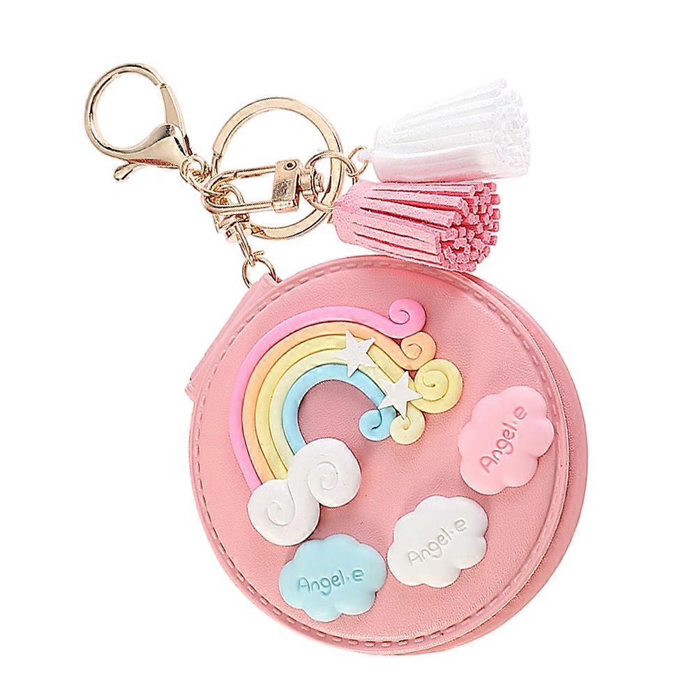 Rainbow Decorative Keychain Mirror, Portable PU Makeup Bag Accessory with Hanging Mirror for Travel, Daily Use and Social Gatherings