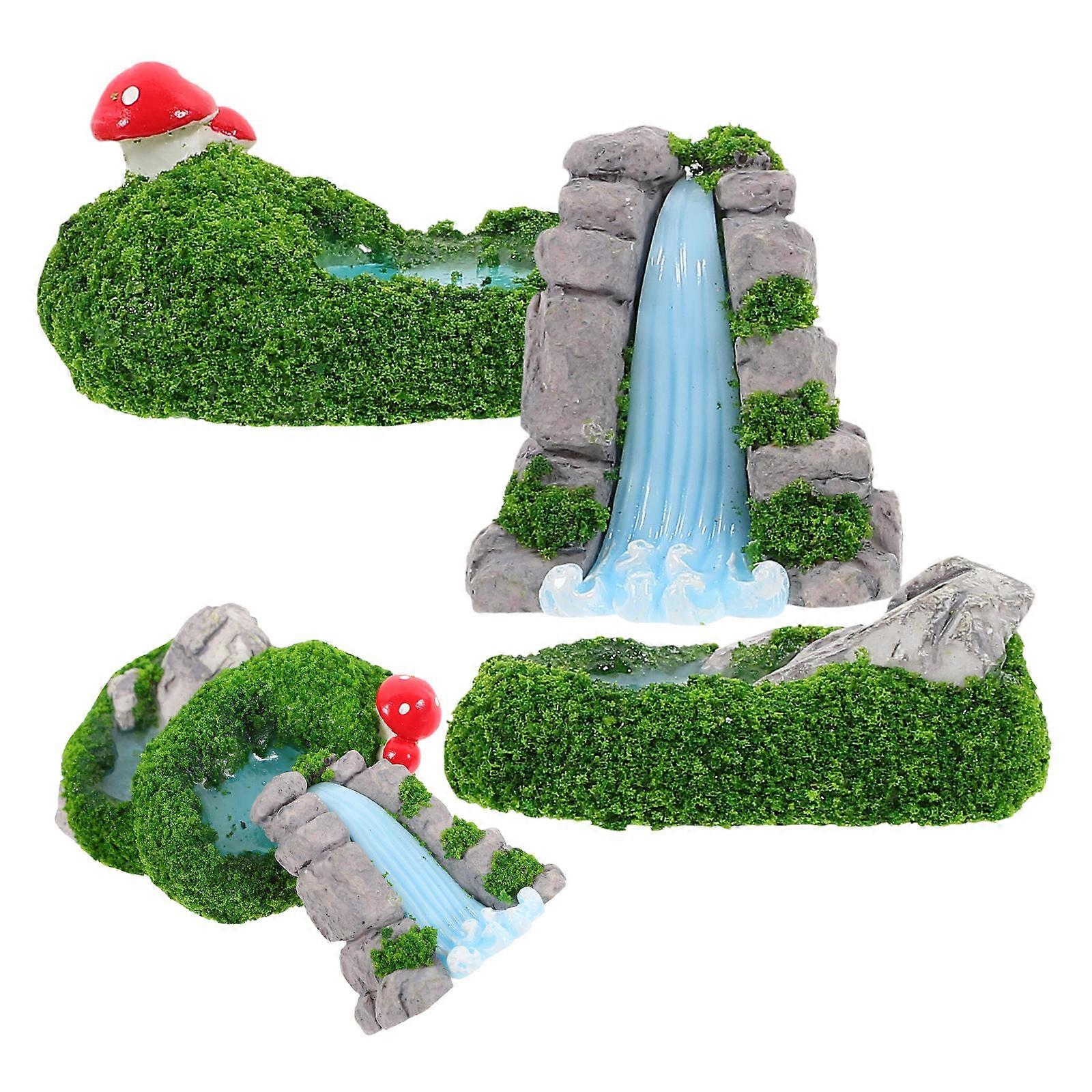 6pcs Mini Landscape Ornaments Resin Miniature Pools Miniature Waterfall Ornaments