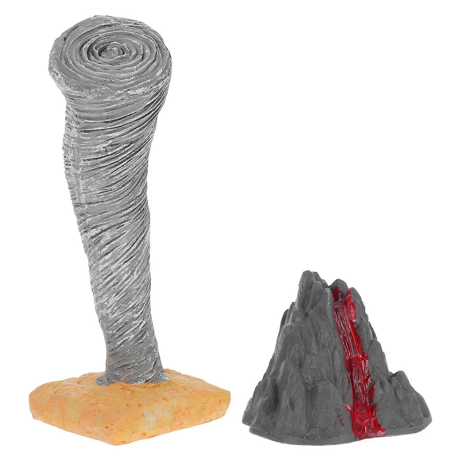 2pcs Volcano & Tornado Figurines – Realistic Mini Sand Table Models for Science Experiments – Educational Teaching Tool for Natural Disasters
