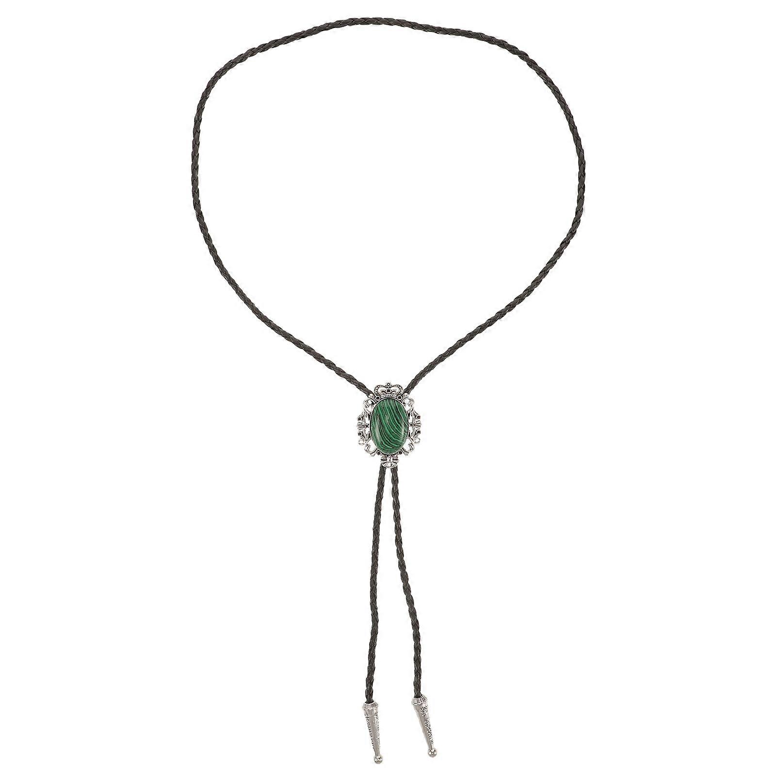 Green PU Bolo Tie for Men's with Artificial Turquoise Pendant for Decoration and Western Style
