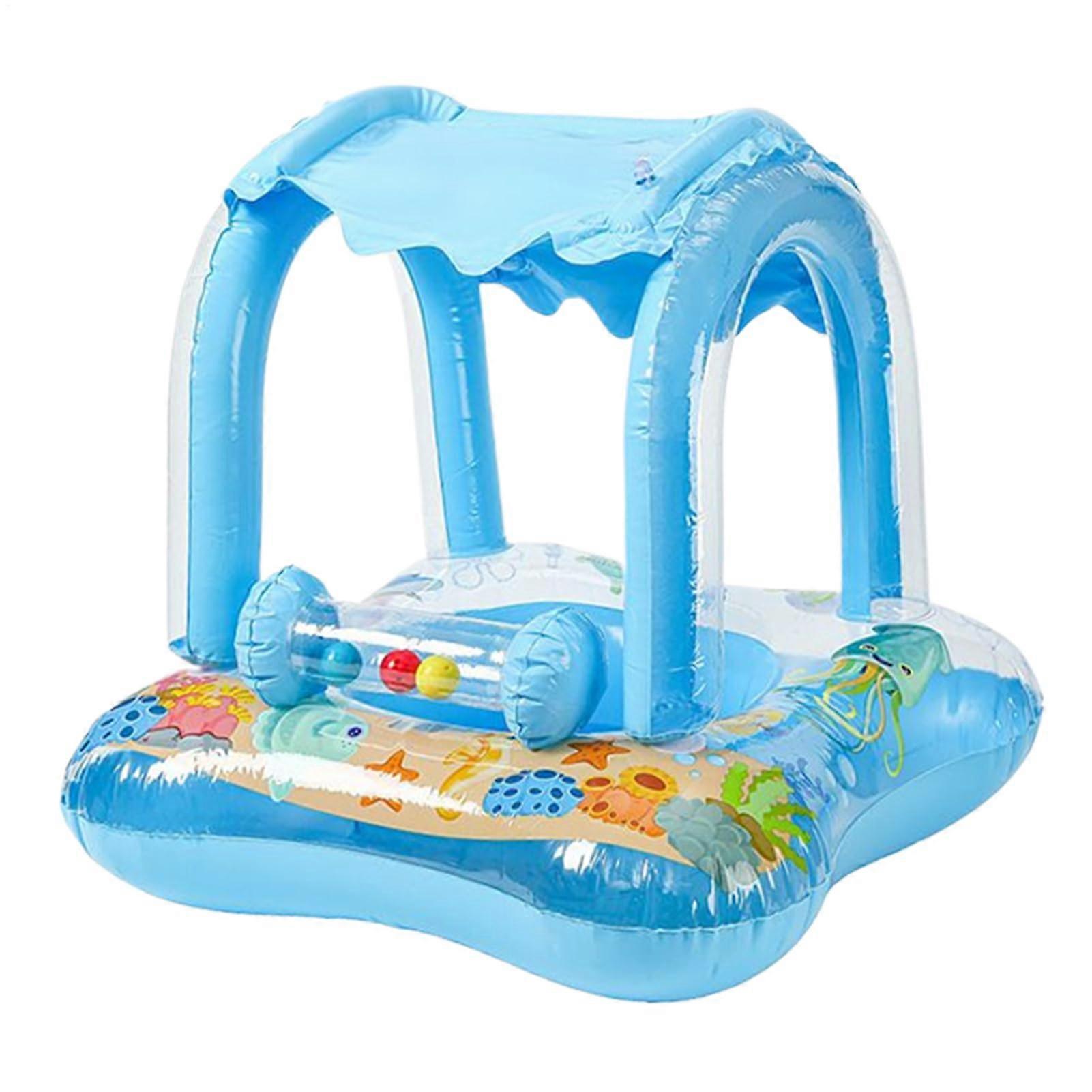 Floating Baby with Sun Canopy – Inflatable Child Seat Portable Floater with UV Protection Figures for Pool Beach Lake Vacation Blue